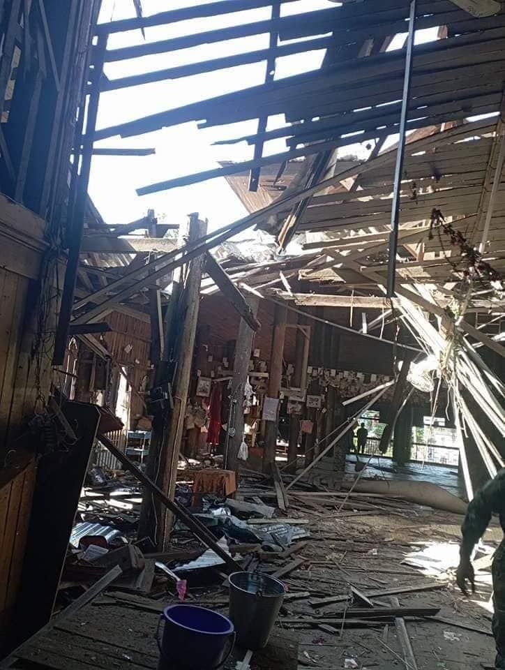 Regime shells damage a monastery in Kawlin, 29 December 2023. (Photo: Nyein Khant Kyaw)